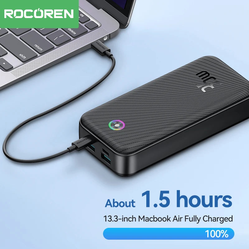 Rocoren 22,5W 20000mAh Power Bank QC PD 3.0 Snabbladdning PowerBank Portable 10000mAh Externt batteri för iPhone 16 Pro Xiaomi m