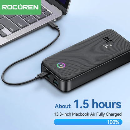 Rocoren 22,5W 20000mAh Power Bank QC PD 3.0 Snabbladdning PowerBank Portable 10000mAh Externt batteri för iPhone 16 Pro Xiaomi m
