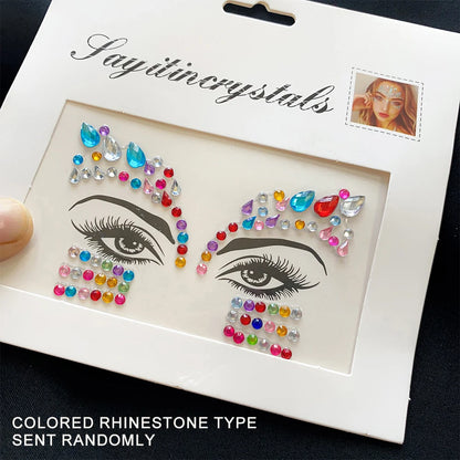 1Pcs 3D Rhinestone Face Tattoo Stickers