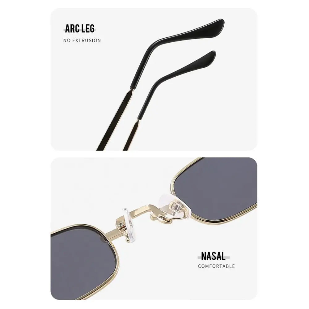 Små rektangulära solglasögon för kvinnor män mode retro metallram solglasögon