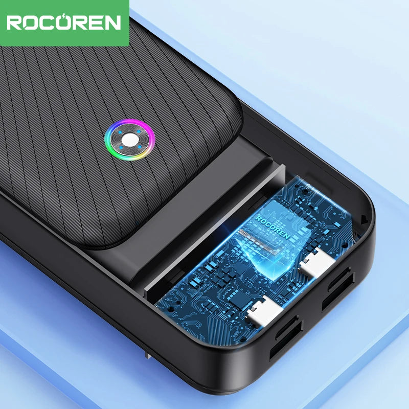 Rocoren 22,5W 20000mAh Power Bank QC PD 3.0 Snabbladdning PowerBank Portable 10000mAh Externt batteri för iPhone 16 Pro Xiaomi m