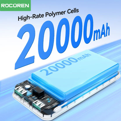 Rocoren 22,5W 20000mAh Power Bank QC PD 3.0 Snabbladdning PowerBank Portable 10000mAh Externt batteri för iPhone 16 Pro Xiaomi m