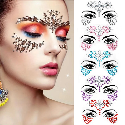 1Pcs 3D Rhinestone Face Tattoo Stickers